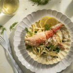 A plate of Crab Pasta with Lemon and Dill for TABLE recipe.