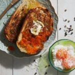 bright orange cured egg yolk on toast