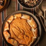 An aerial view of a sweet potato pie.