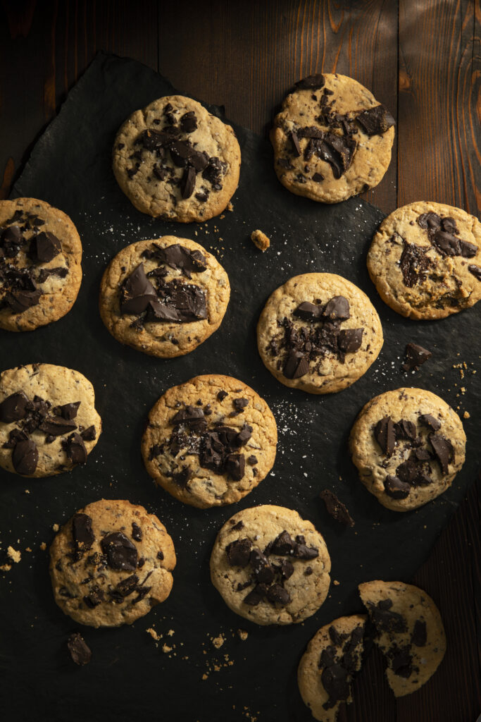 Sea Salt Chocolate Chunk Cookies served with crumbles