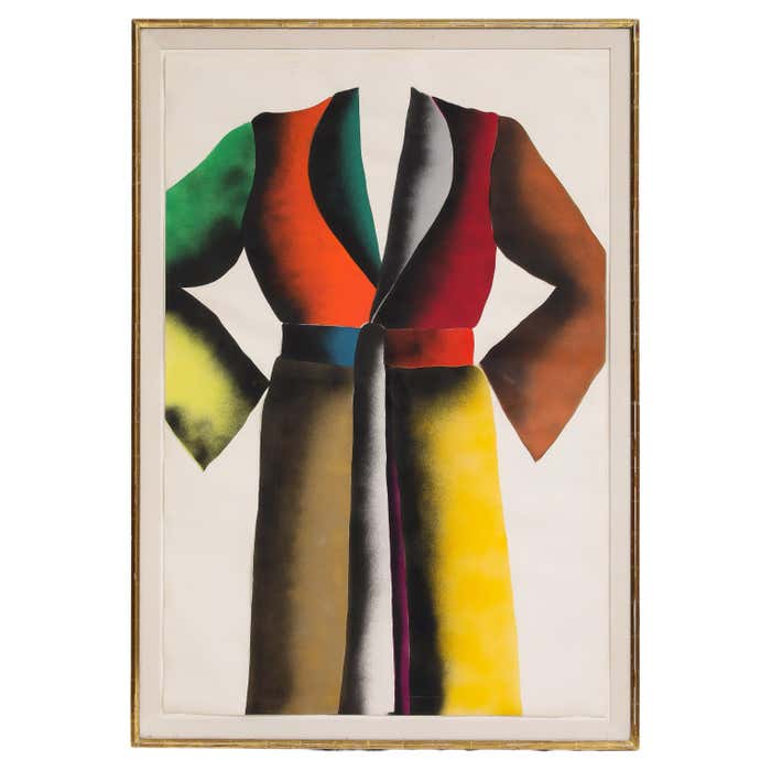 A rainbow kimono sits in a frame as a part of 1stDibs and Nate Berkus' Pride Collection.
