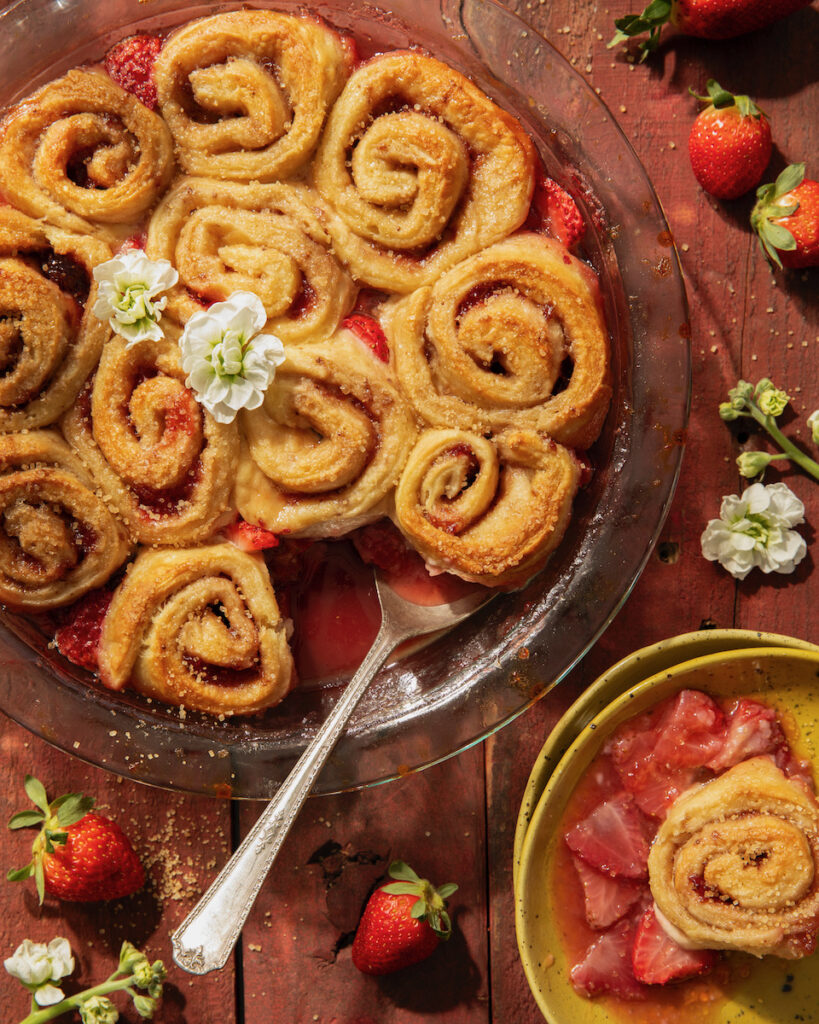 A plate of strawberry pinwheel biscuit pies from TABLE Magazine's recipe