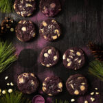 Ube Cookies surrounded by holiday decorations