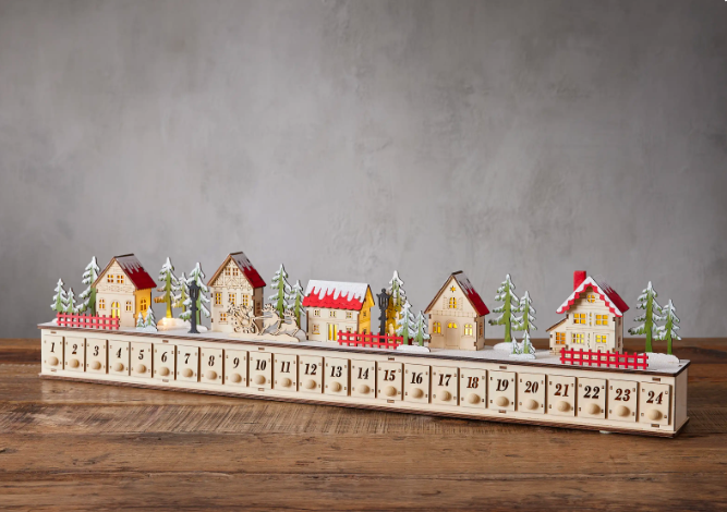 A snowy Alpine village in an advent calendar from Arhaus