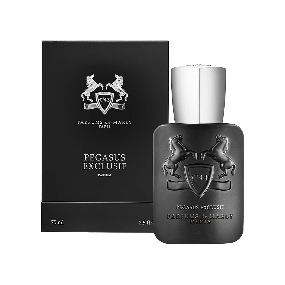 A black box and perfume bottle of Parfums de Marly's Pegasus Exclusif 