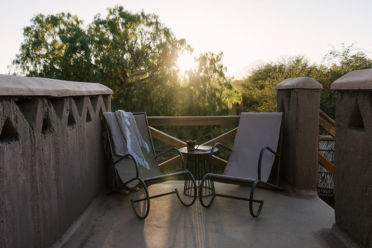 An outdoor deck at the Our Habitas property in Atacama, Chile. 