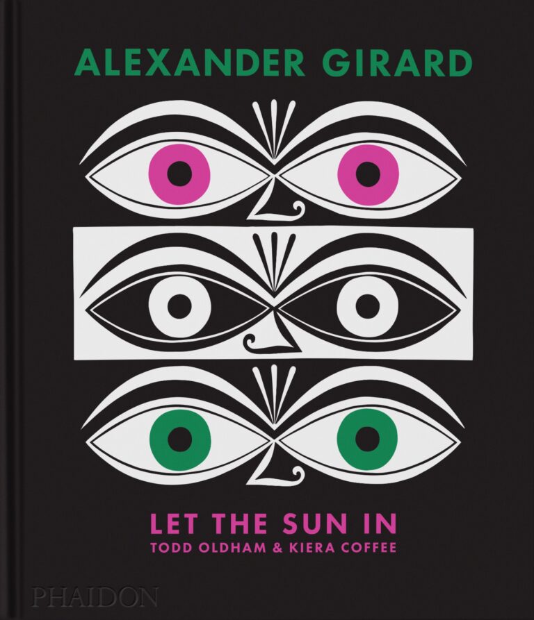 A design book about Alexander Girard with multiple pairs of eyes on it.